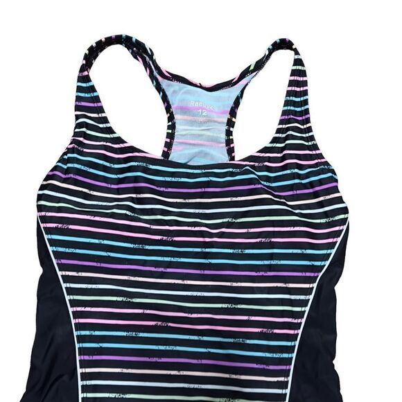 Reebok Swim Colorful Dimension Stripe & Black One-Piece Swimsuit Size 12 - Picture 5 of 13
